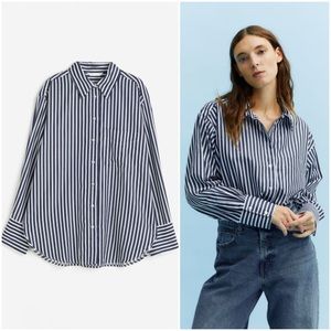 Dark Blue Striped Satin Shirt